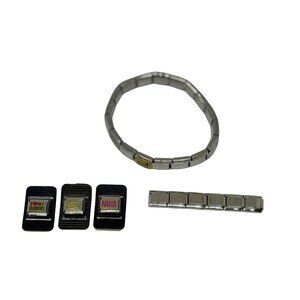 Italian Link Charm Bracelet Silver Tone 27 Links Charms & Blank Links Stainless